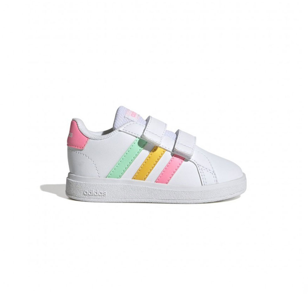 Λευκά sneakers με πολύχρωμες ρίγες Grand Court 2.0, Αdidas